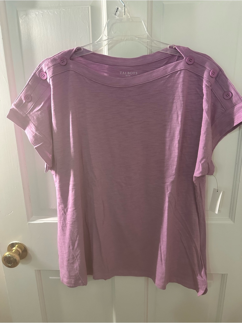 Talbots Lavender Button-Shoulder Short Sleeve Tee